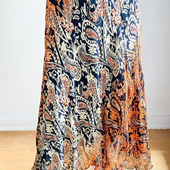 Vintage Bias Cut Paisley  Print Midi Dress w Beaded Detail S - Picture 6 of 10